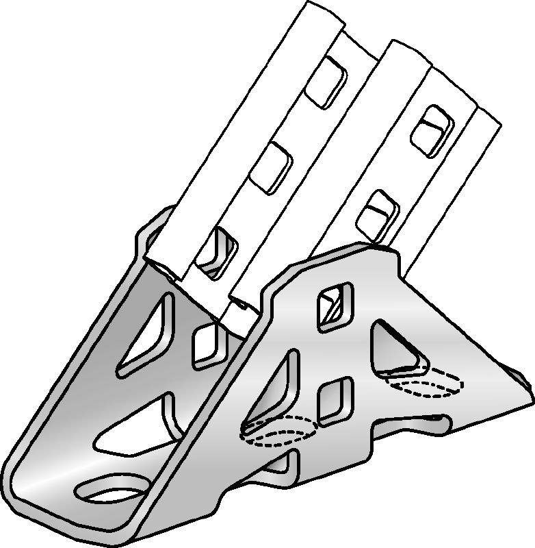 MC-CU OC-A Hot-dip galvanised (HDG) connector for fastening MC-3D installation channels to a concrete substructure or another channel outdoors – either perpendicularly or at an angle Applications 1