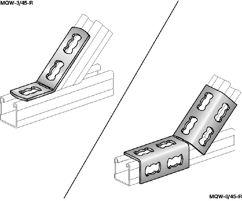 MQW 45°/135°-R Góc 45 hoặc 135 độ bằng thép không gỉ (A4) để nối nhiều thanh giằng MQ