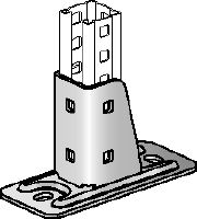 MC-CB OC-A Hot-dip galvanised (HDG) connector for fastening MC installation channels perpendicularly to concrete substructures with higher load requirements outdoors Applications 1