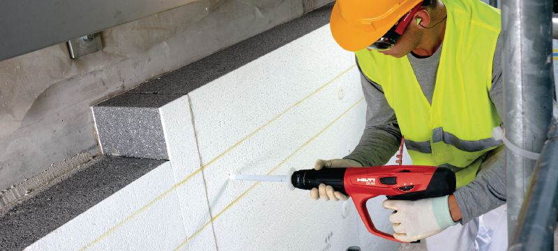 Vít giữ lớp cách nhiệt X-IE 6 Vít cho ứng dụng cách nhiệt để gắn bông khoáng, EPS, XPS, PIR, PUR, tấm có mặt bông gỗ và mặt xi măng sợi vào bê tông mềm và cứng, tường gạch và thép Các ứng dụng 1