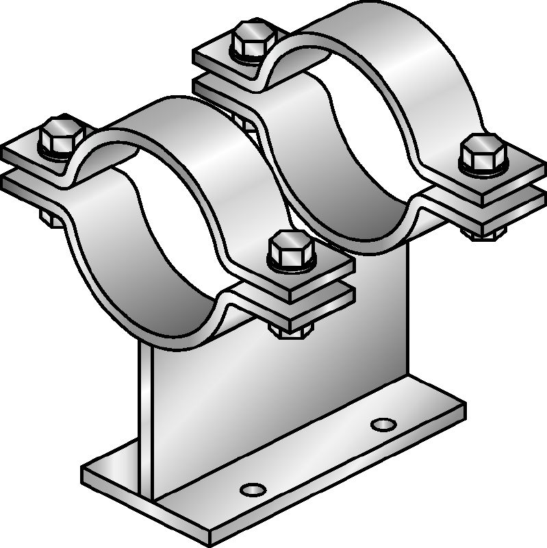 MI-PS 2/1 Hot-dip galvanised (HDG) double pipe shoes for fastening DN 25-300 pipes to MI girders in heavy-duty applications