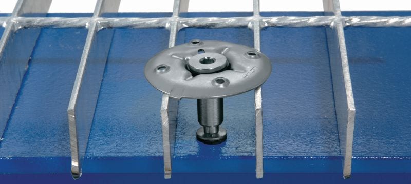 Đĩa lắp sàn grating X-FCM-R (thép không gỉ) Đĩa lắp sàn grating bằng thép không gỉ dùng với đinh tán đầu ren để gắn các tấm grating lát sàn trong môi trường có độ ăn mòn cao Các ứng dụng 1