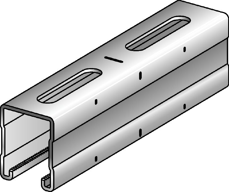 MQ-52-HDG plus Hot-dip galvanised (HDG plus) 52 mm high MQ strut channel for medium-duty applications